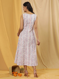 W Striped Boat Neck A-Line Dress