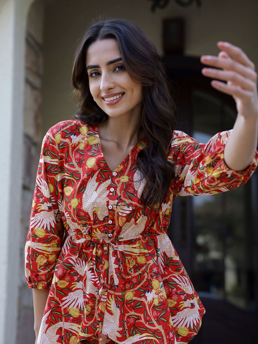SANSKRUTIHOMES Printed Pure Cotton Top With Trousers Co-Ords