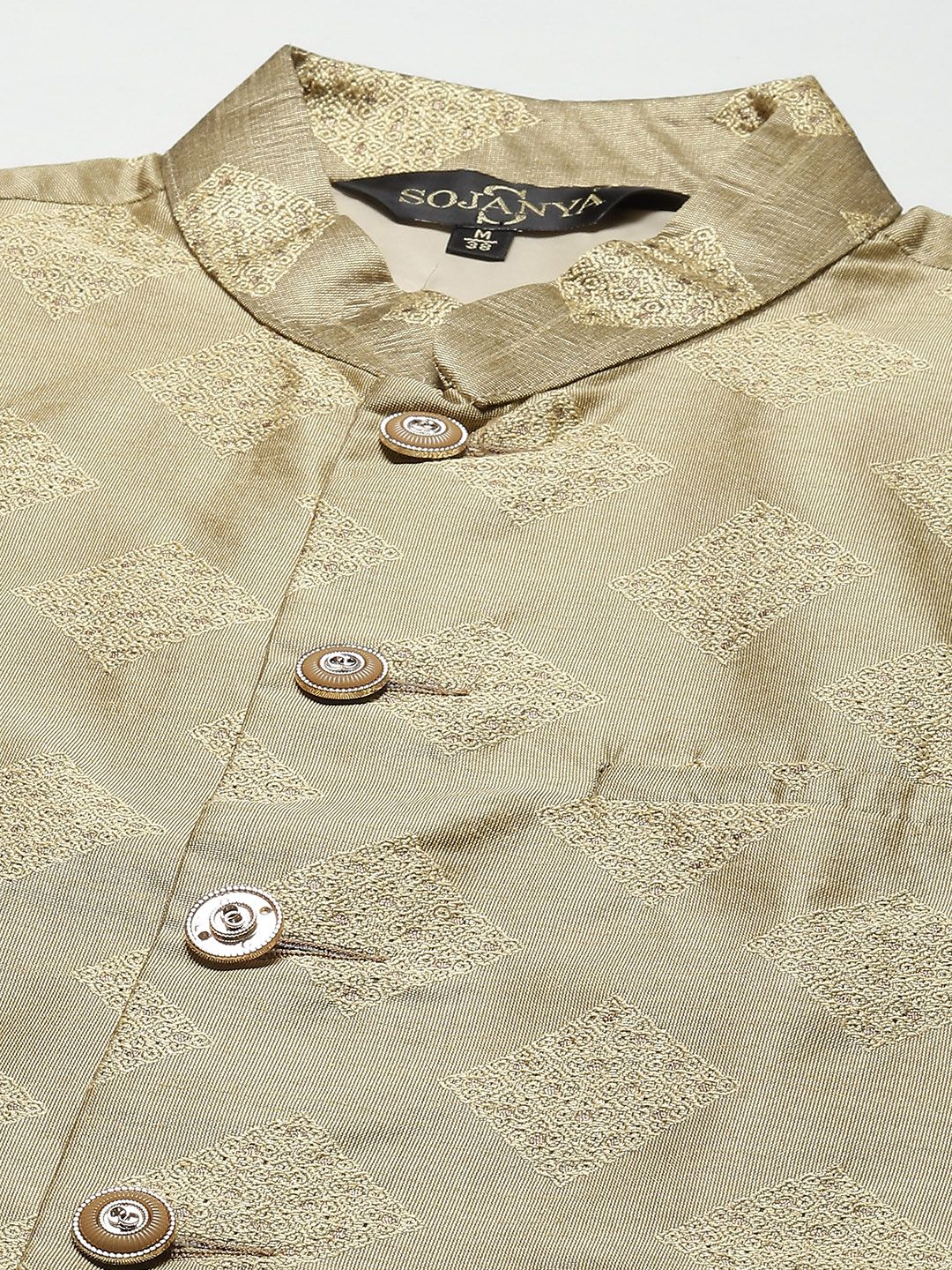 SOJANYA Men Cream-Coloured Kurta with Churidar