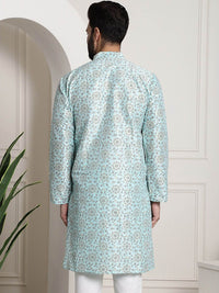 SOJANYA Floral Woven Design Mandarin Collar Silk Cotton Kurta
