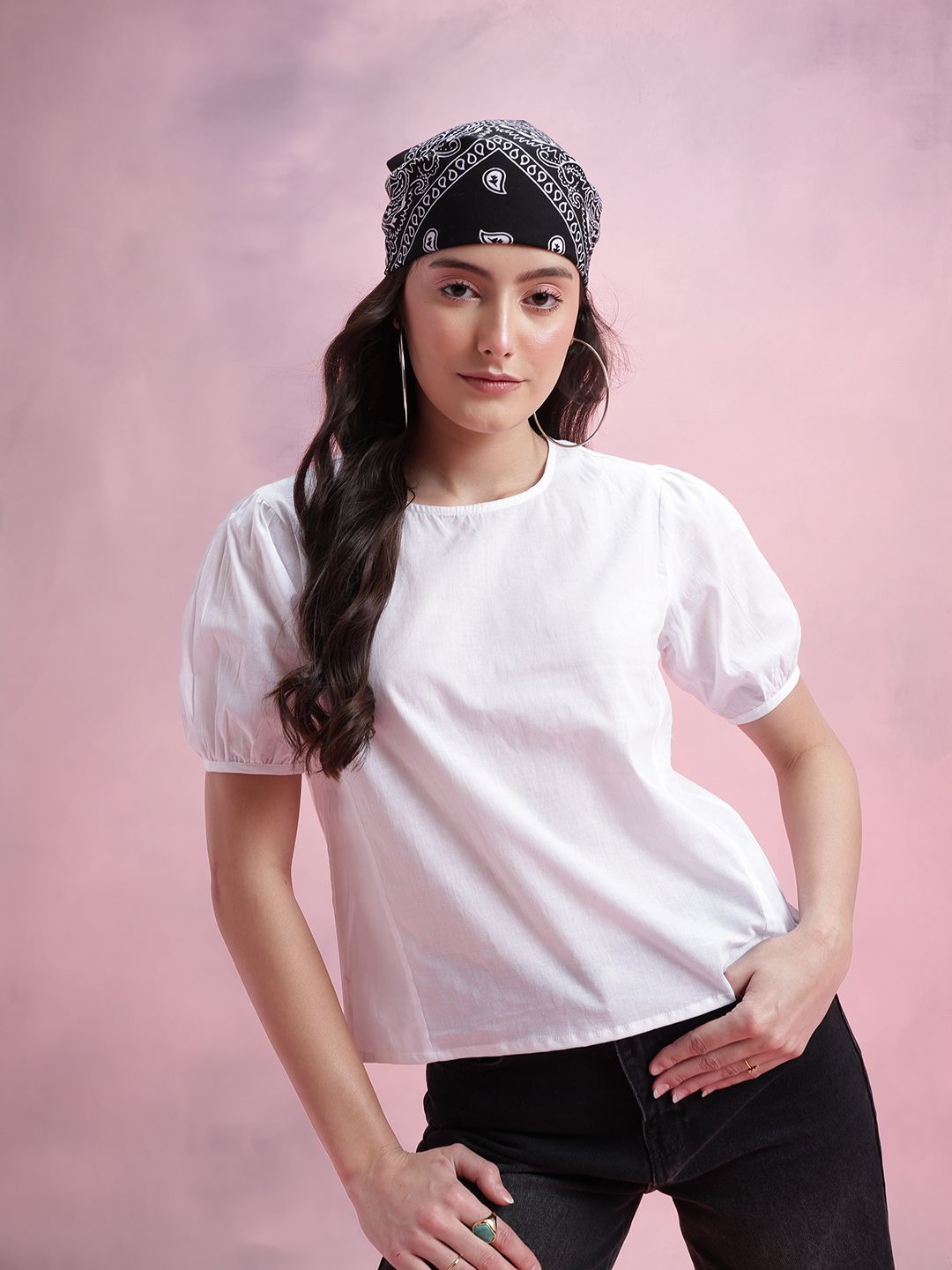 DressBerry Puff Sleeves Pure Cotton Top