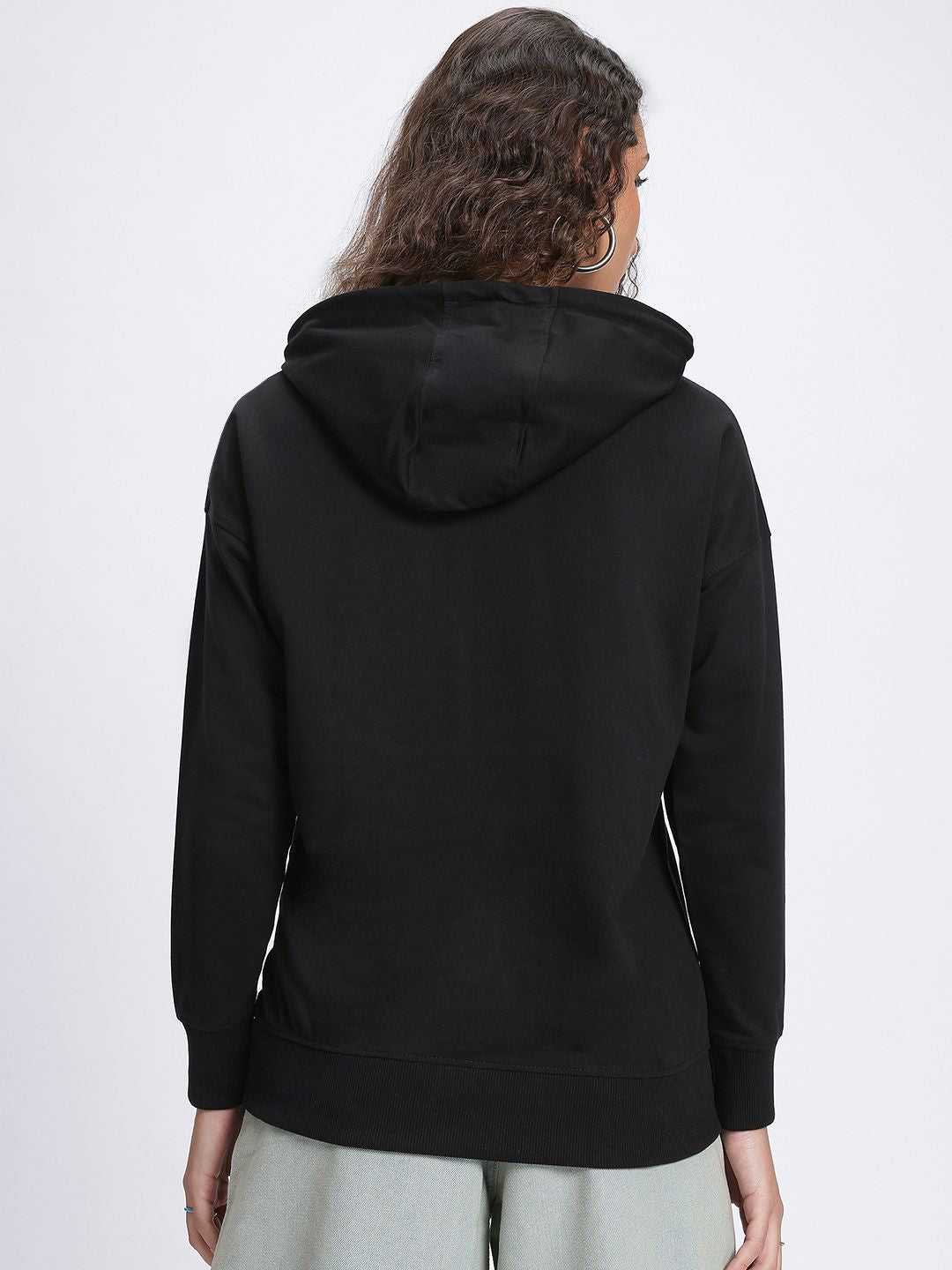 DressBerry Monochrome Typography Print Hooded Drop-Shoulder Sweatshirt