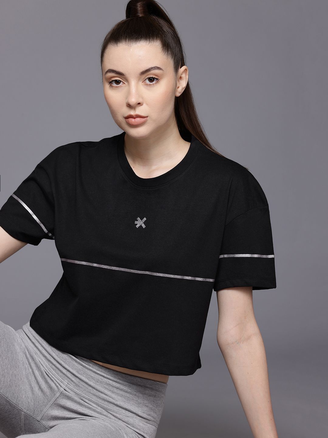 HRX by Hrithik Roshan Women Striped Relaxed Fit T-shirt