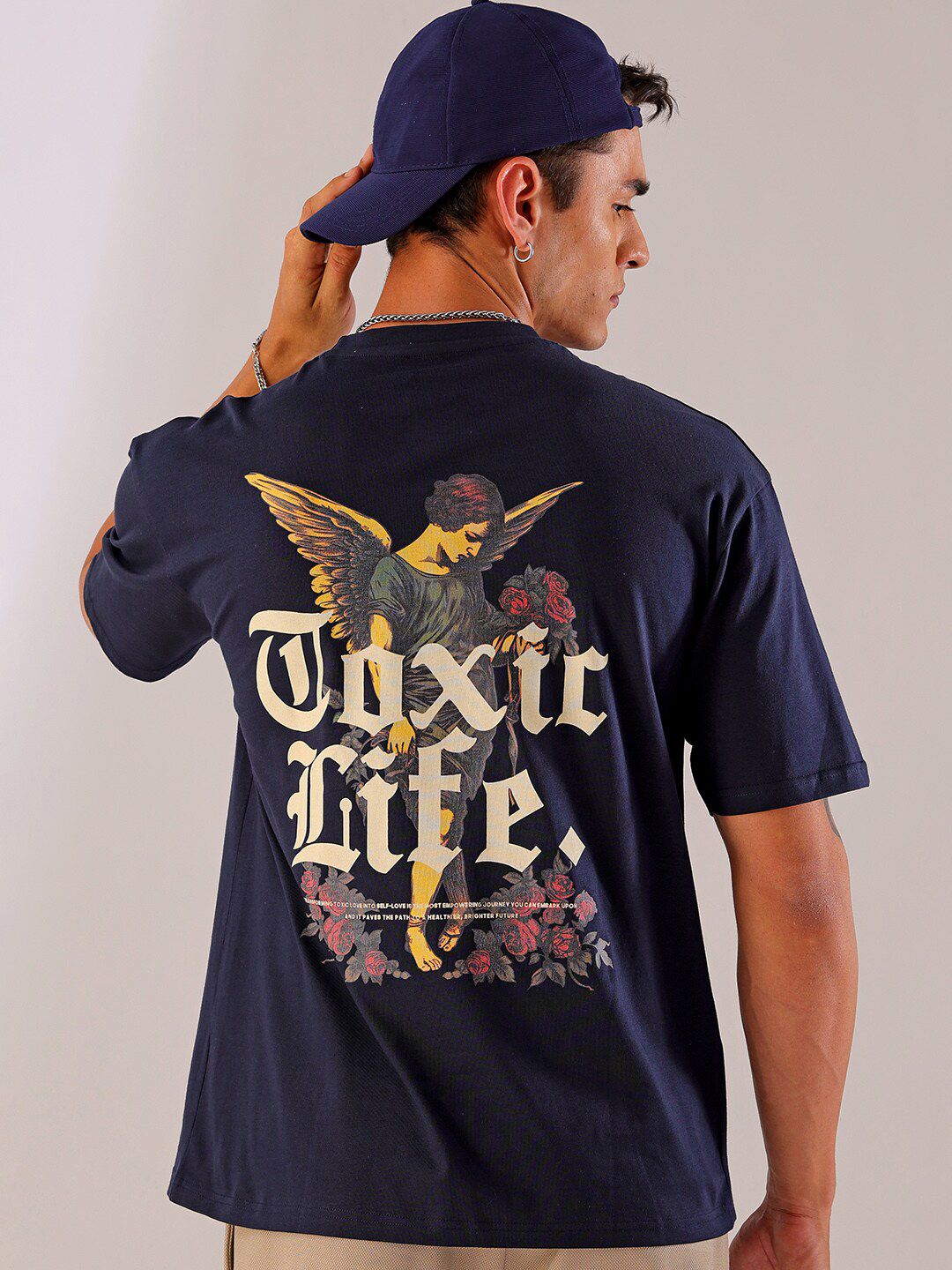 The Indian Garage Co Men Back Printed Boxy Oversized Round Neck T-shirt