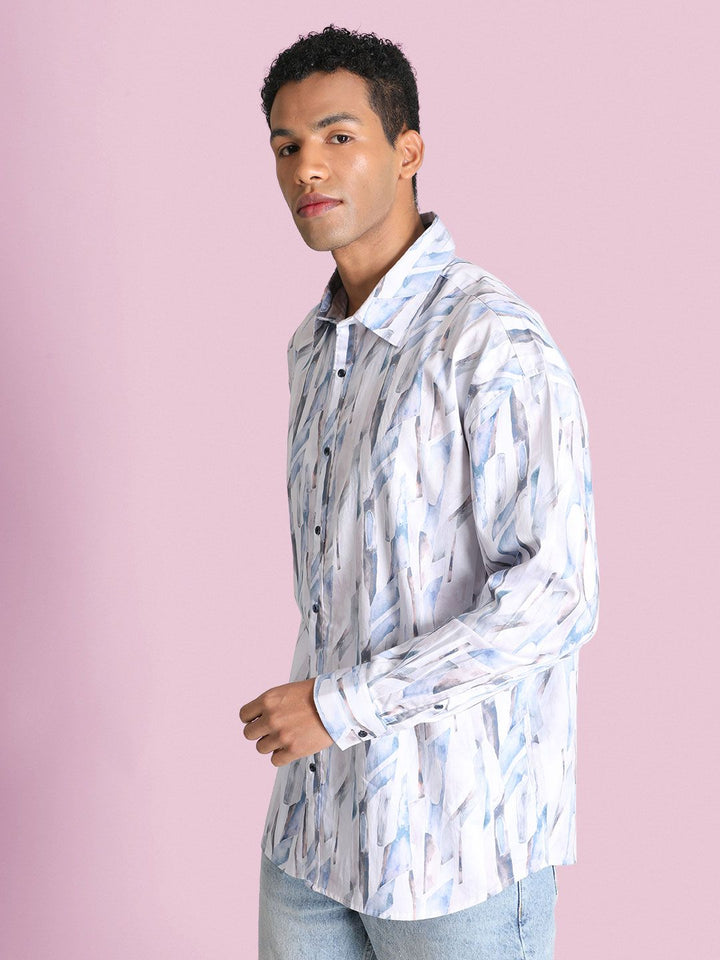 Bene Kleed Men Classic Spread Collar Abstract Printed Cotton Oversized Casual Shirt