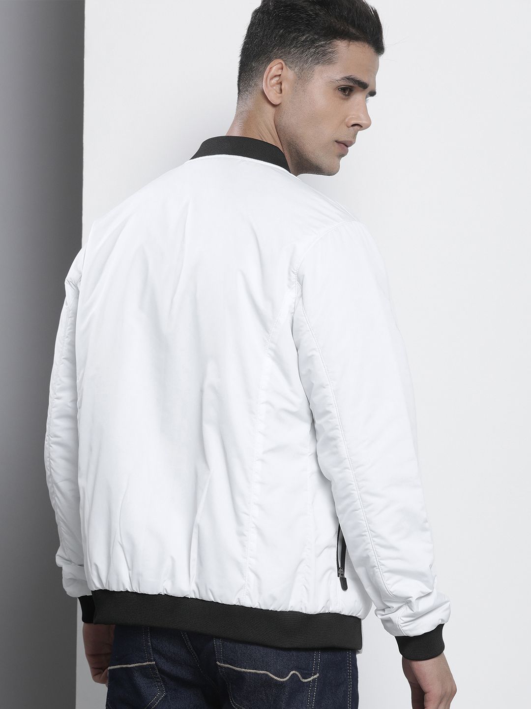 The Indian Garage Co Men Slim Fit Zip-Front Bomber Jacket with Zip Pockets