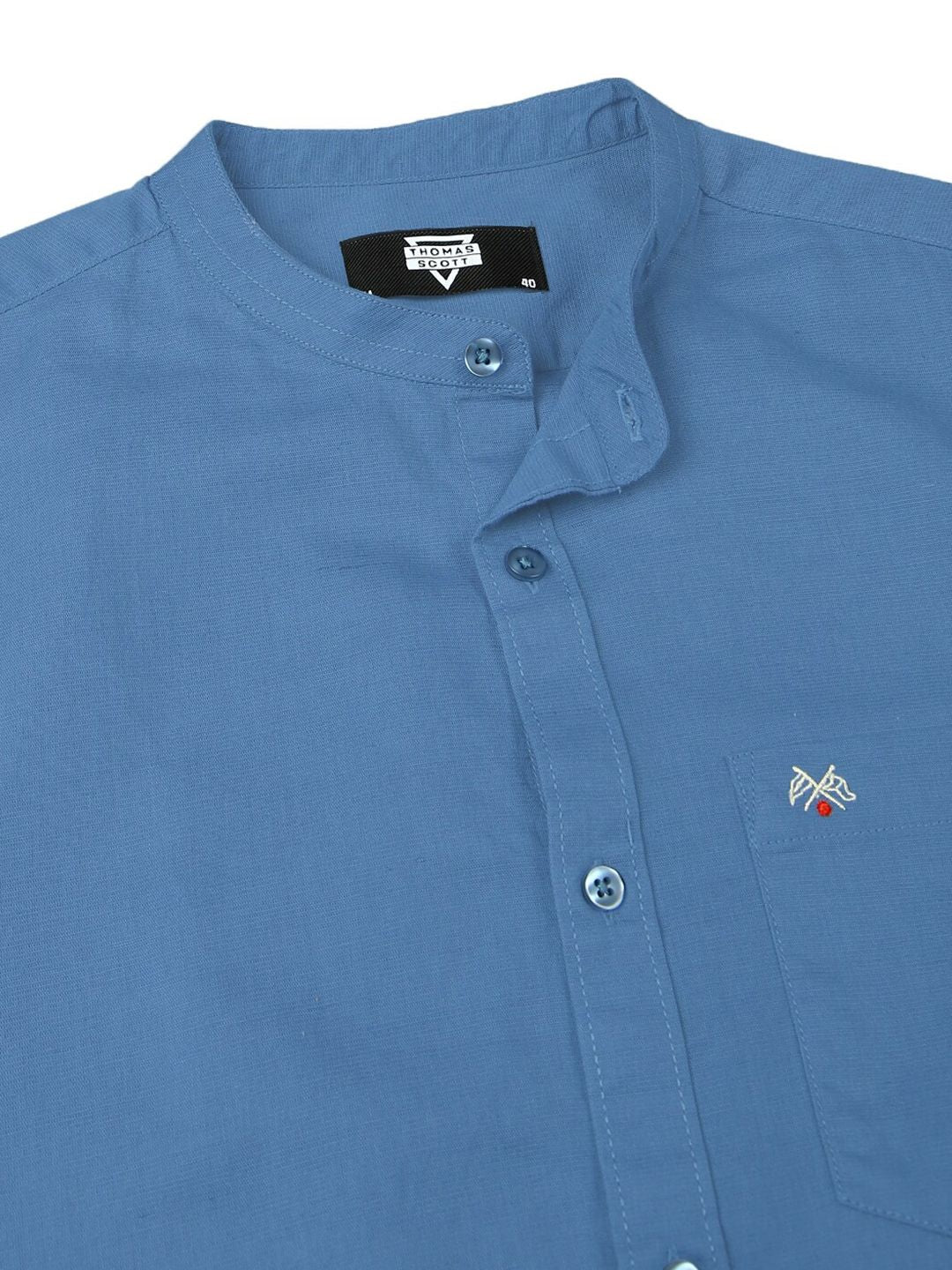 Thomas Scott Mandarin Collar Premium Cotton Linen Slim Fit Opaque Casual Shirt