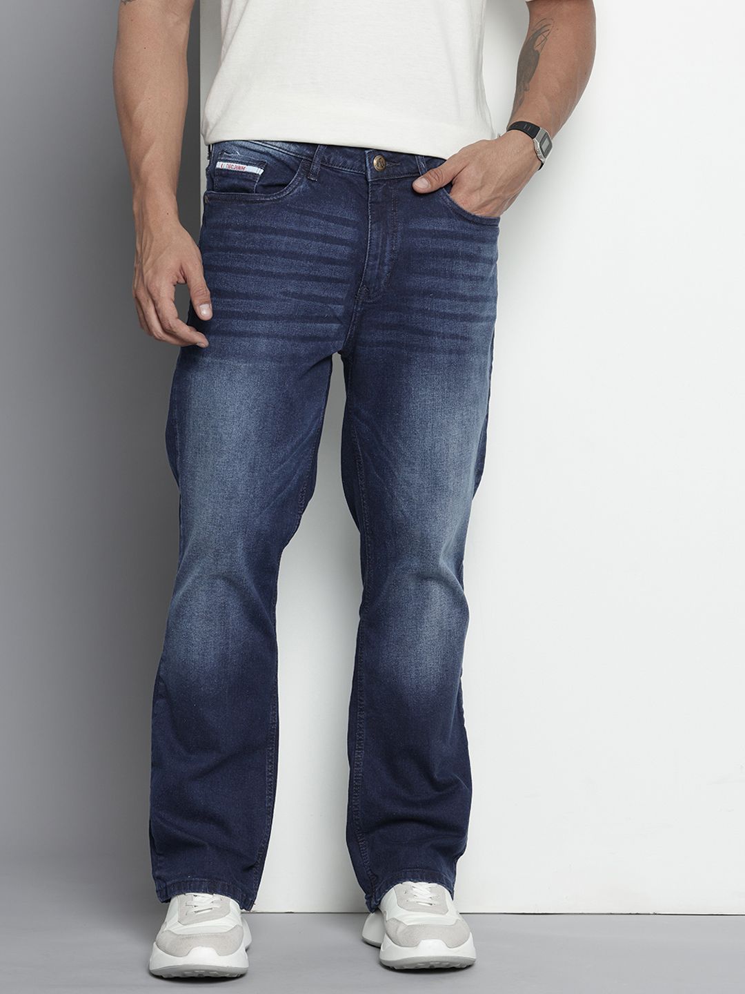 The Indian Garage Co Men Bootcut Light Fade Stretchable Jeans