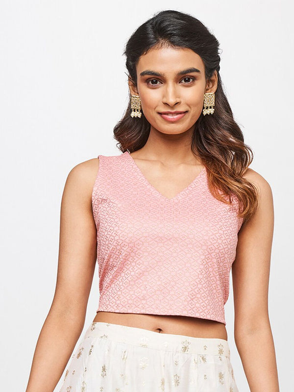 Global Desi V-Neck Printed Crop Top