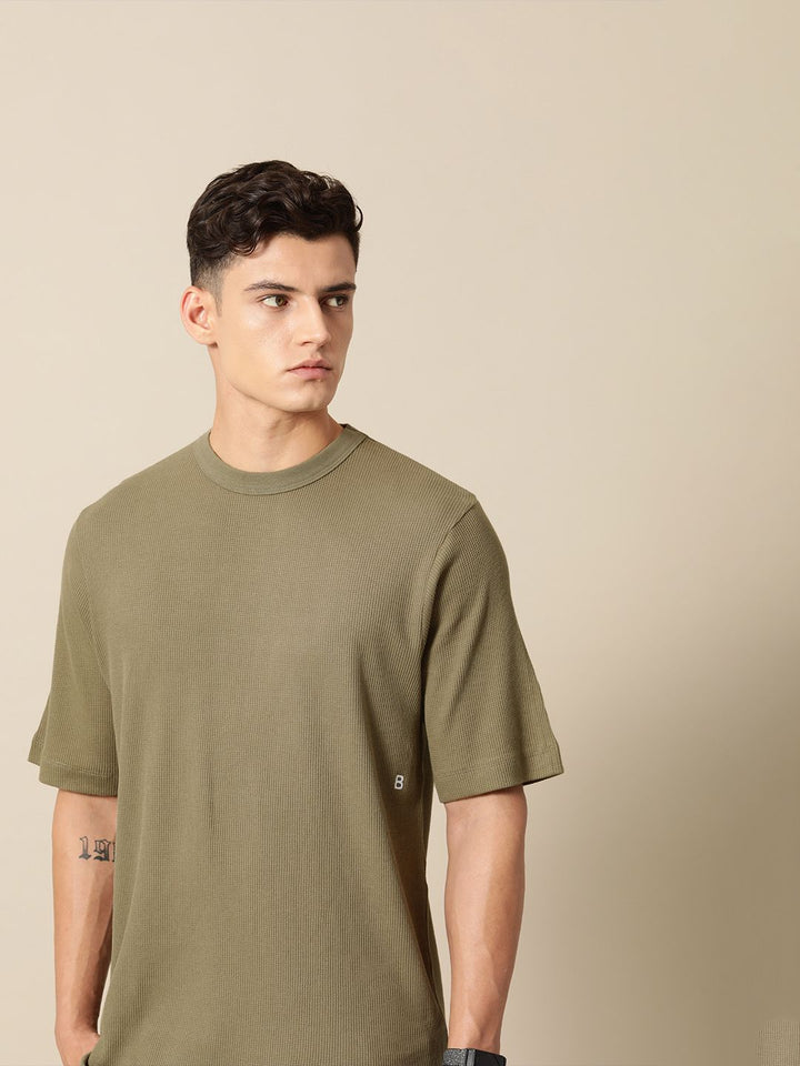 Mr Bowerbird Self Design Liberal Fit Pure Cotton Casual T-shirt