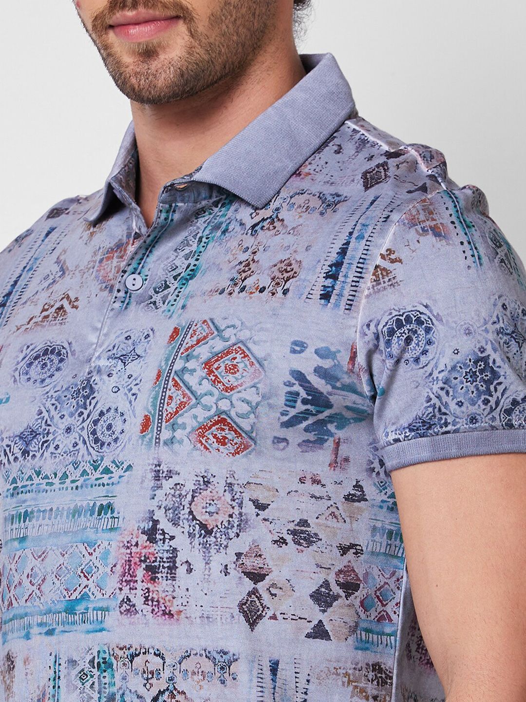 SPYKAR Printed Polo Collar Cotton Slim Fit T-shirt