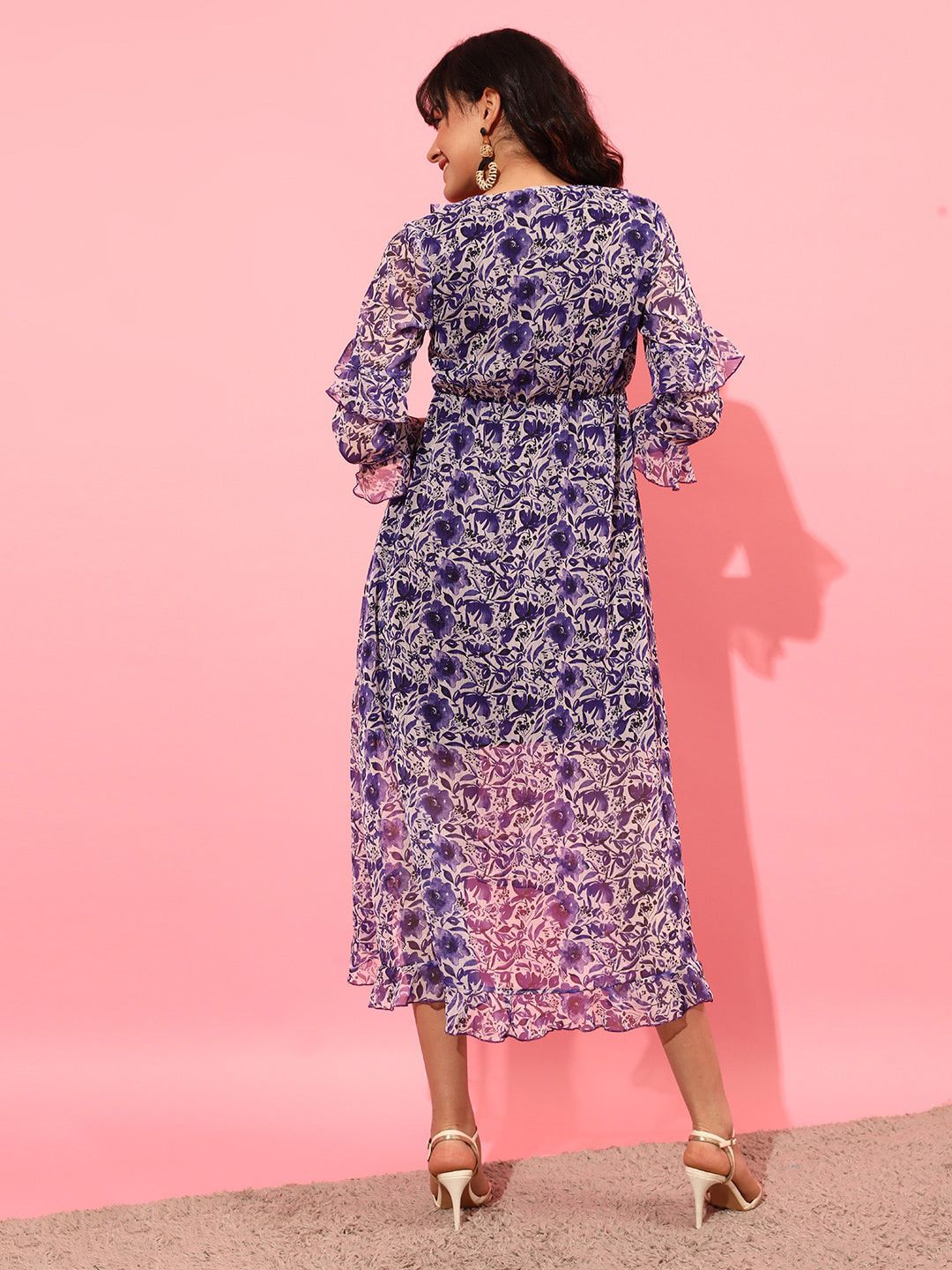 STREET 9 Floral Printed V Neck A-Line Maxi Dress