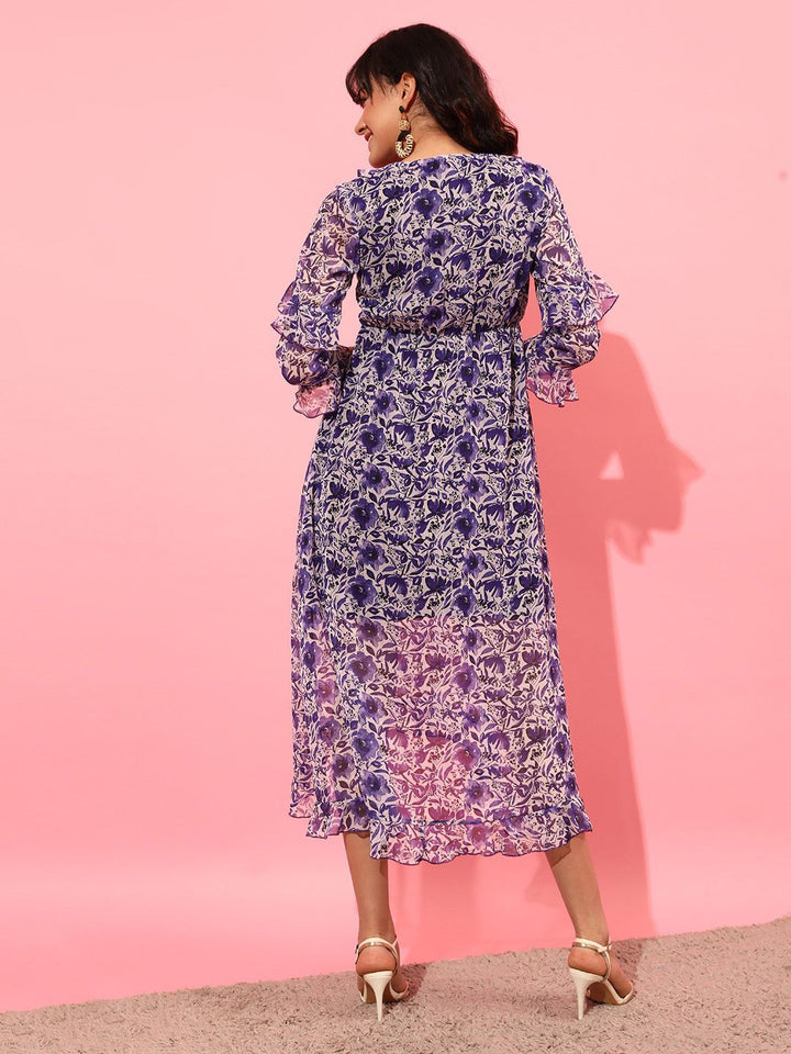 STREET 9 Floral Printed V Neck A-Line Maxi Dress