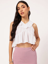 DressBerry Sugary Stylish Ruffles Detail Textured Crop Top