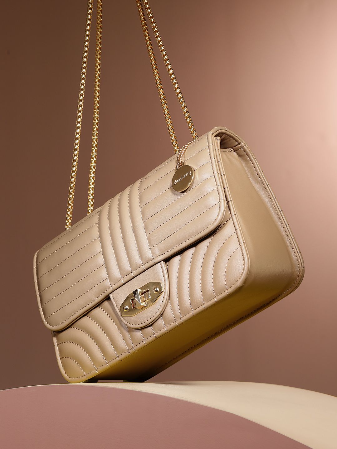 DressBerry Textured Structured Shoulder Bag with Quilted