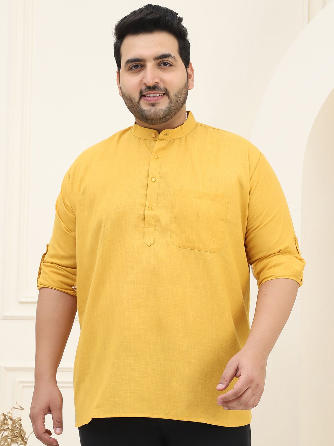 SOJANYA PLUS Men Pure Cotton Mustard Yellow Kurta