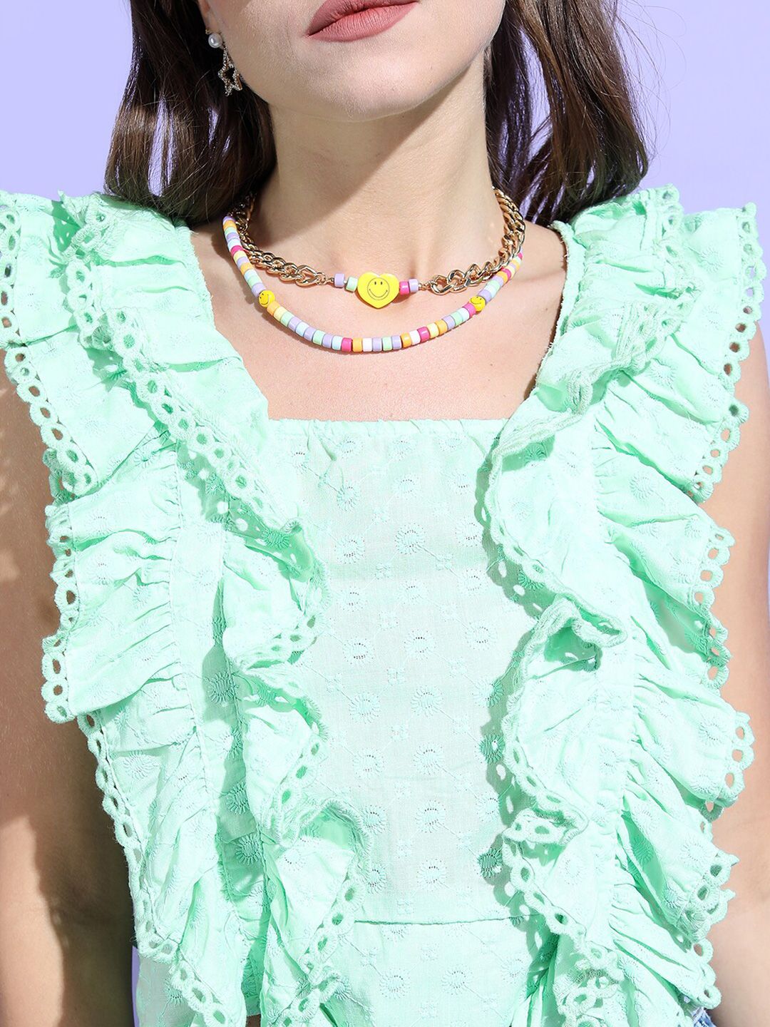 Tokyo Talkies Green Ruffles Styled Back Crop Top