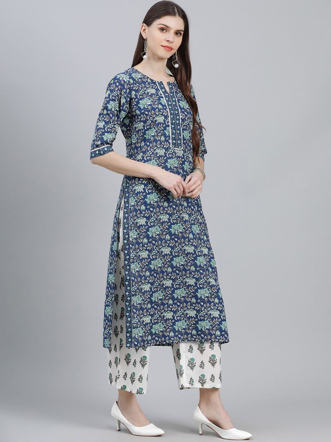 Libas Women Blue Printed Kurta with Palazzos & Dupatta