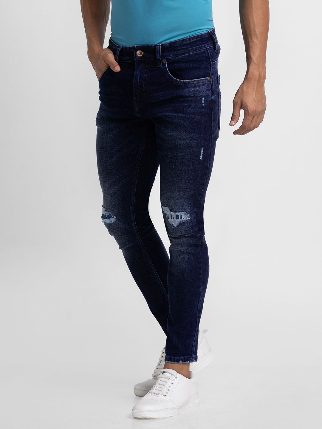 SPYKAR Men Skinny Fit Slash Knee Heavy Fade Stretchable Jeans