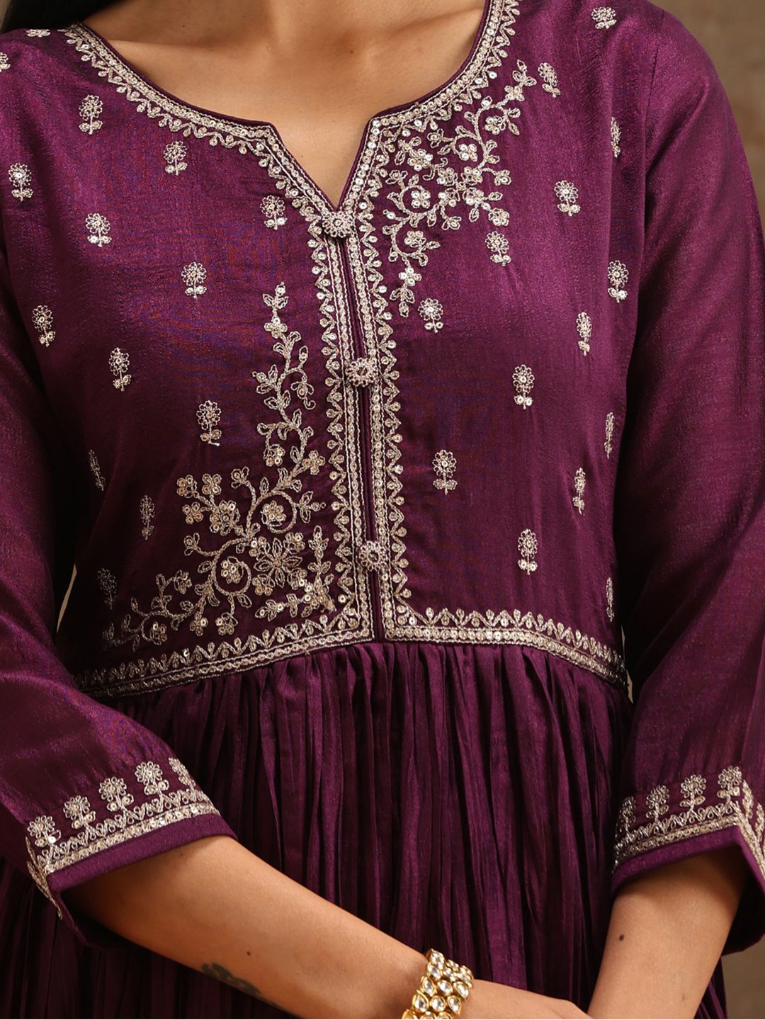 Libas Floral Embroidered Empire Sequinned Kurta With Trousers & Dupatta