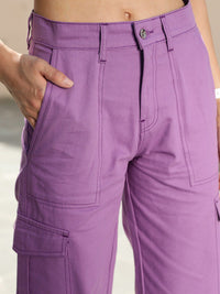 STREET 9 Women Lavender Relaxed High-Rise Cotton Cargo Trousers