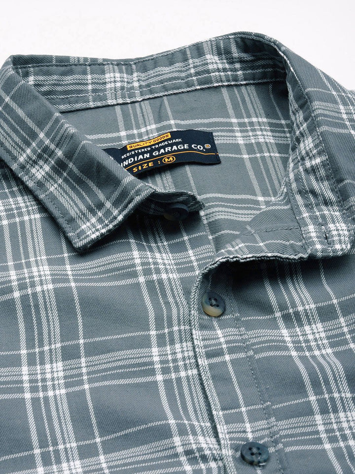 The Indian Garage Co Men Grey & White Checked Cotton Casual Shirt