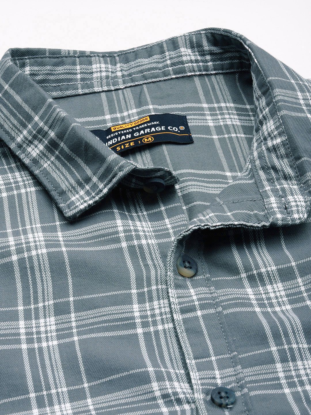 The Indian Garage Co Men Grey & White Checked Cotton Casual Shirt