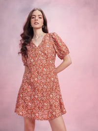 DressBerry Printed Puff Sleeve A-Line Dress