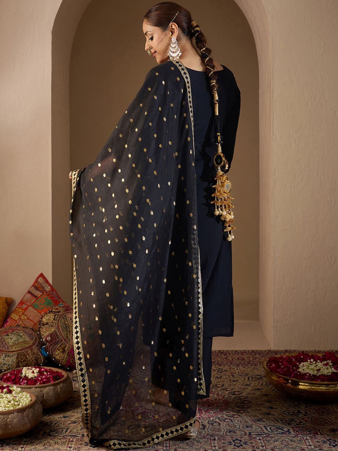 Indo Era Women Ethnic Motifs Embroidered Regular Sequinned Kurta with Trousers & With Dupatta