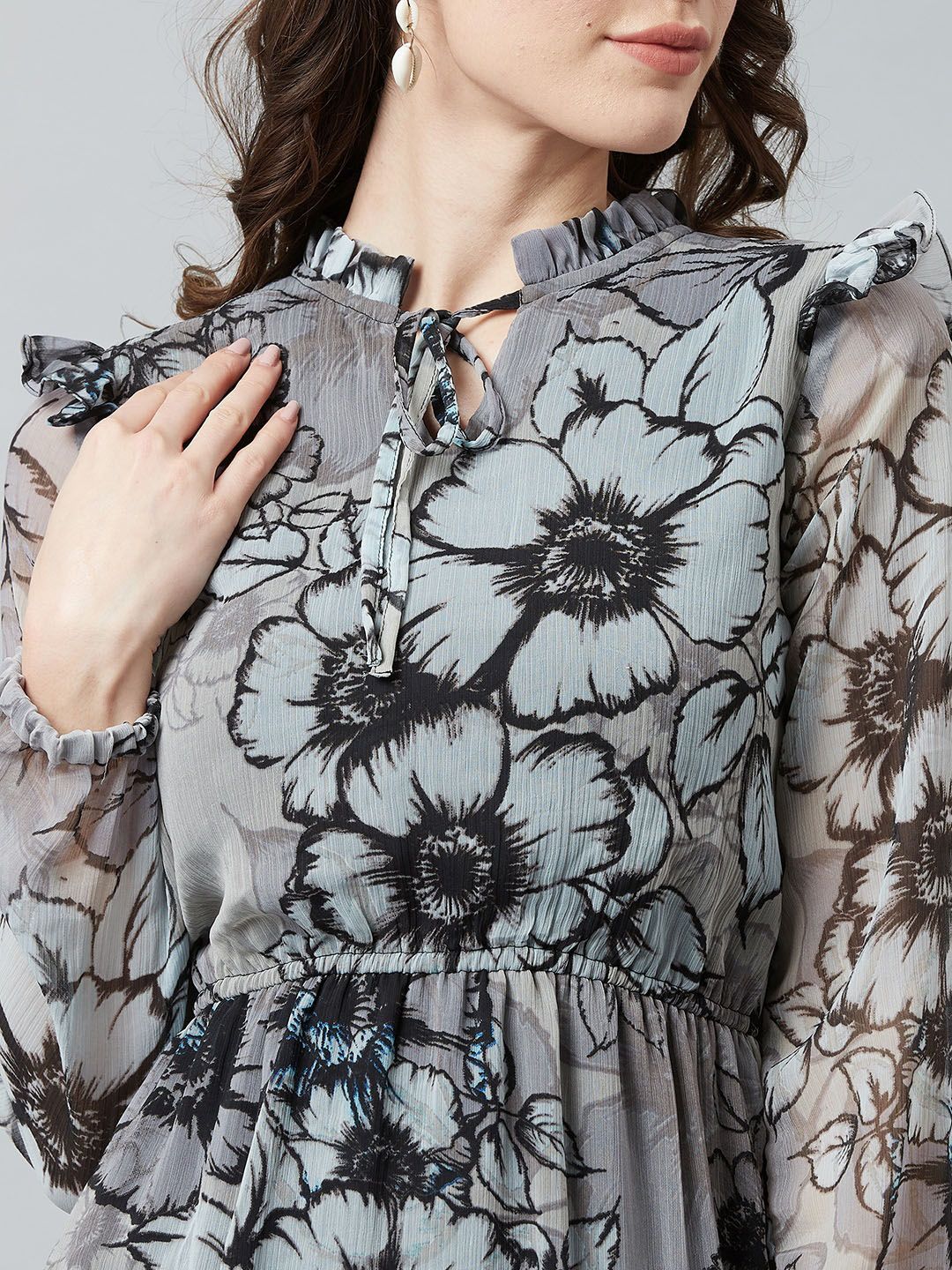 Athena Grey & Black Floral Printed Maxi Dress
