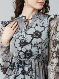 Athena Grey & Black Floral Printed Maxi Dress