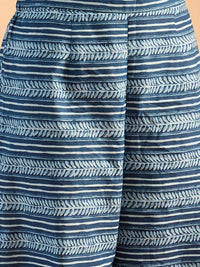 Indo Era Blue Floral Printed V-Neck Pure Cotton Straight Kurta with Palazzo & Dupatta