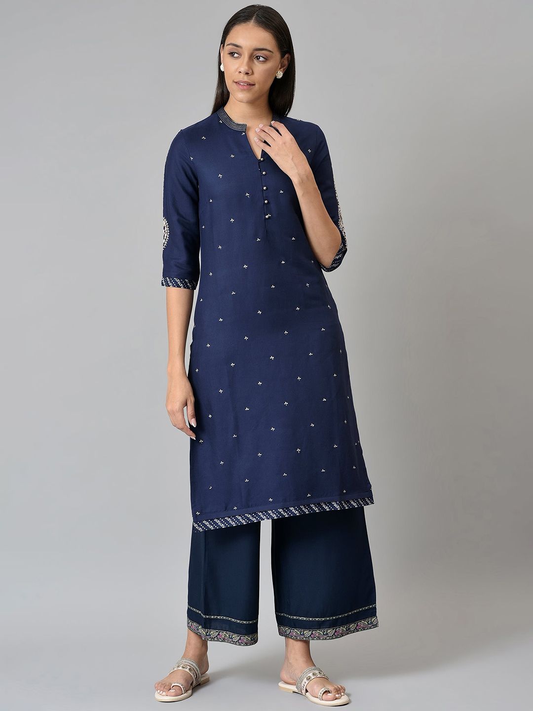 W Women Blue Thread Work Kurta