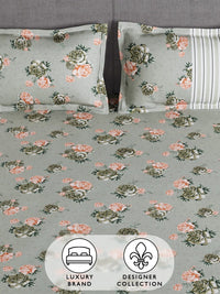 Story@home Grey & Orange Floral 180 TC Queen Bedsheet with 2 Pillow Covers
