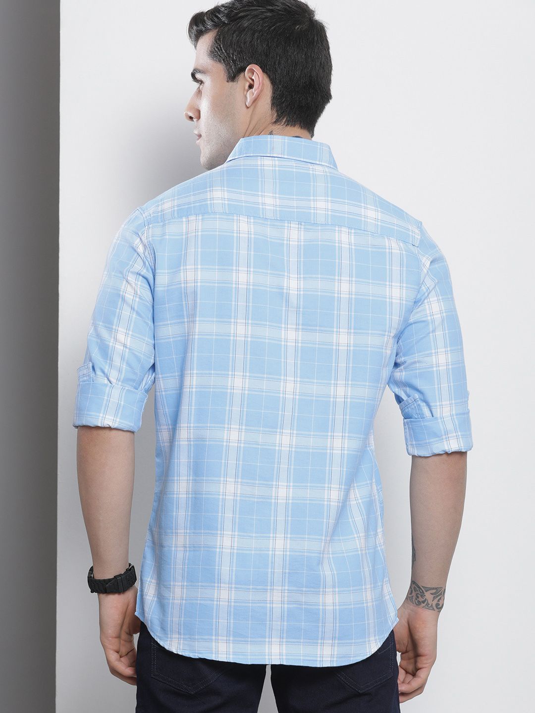 The Indian Garage Co Men Blue Checked Casual Shirt