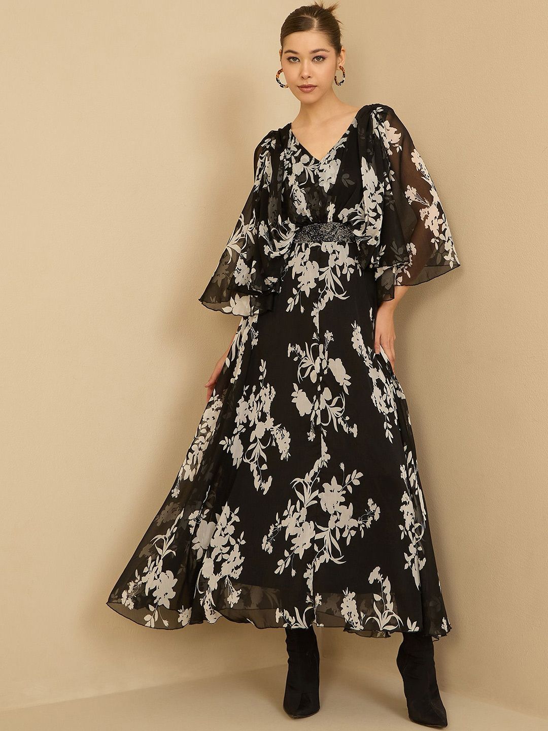 Antheaa Women Floral Printed Embellished Maxi Dress