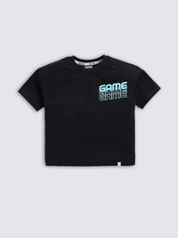 Happy Faces Boys Pure Cotton Typography Printed Back T-shirt