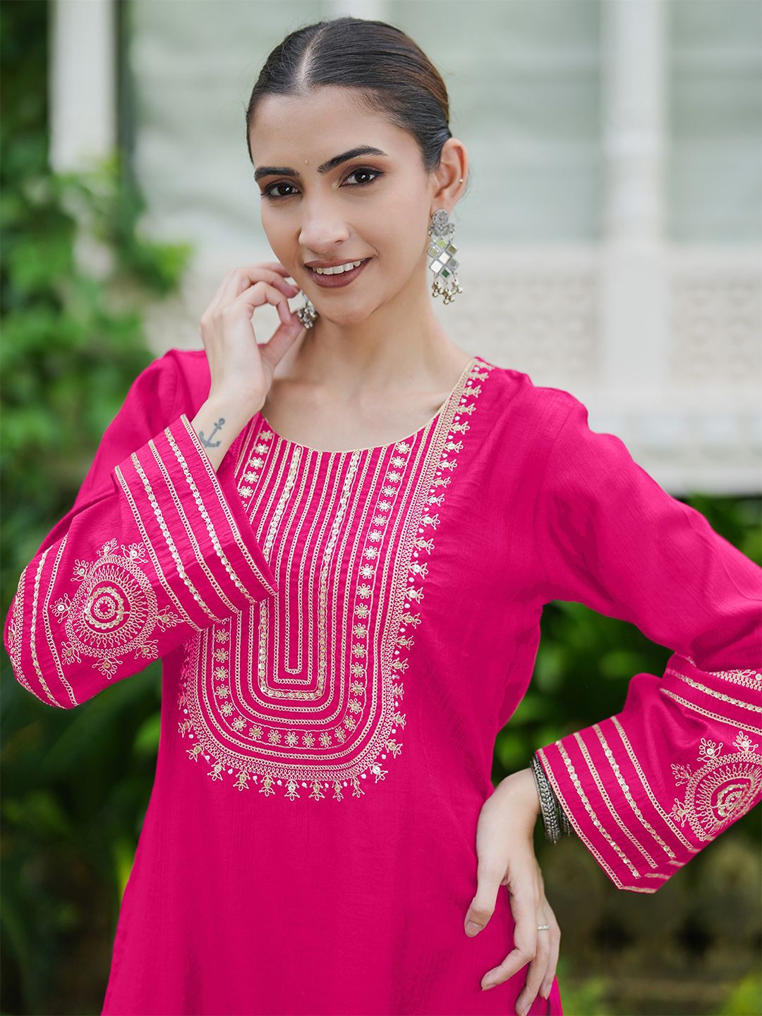 Indo Era Women Ethnic Motifs Embroidered Regular Sequinned Kurta with Trousers