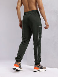 HRX by Hrithik Roshan Men Contrast Piping Mid-Rise Rapid-Dry Cargo-Style Training Joggers