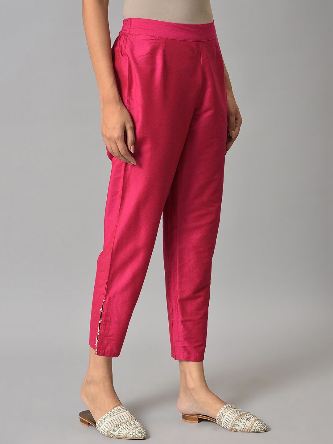 W Women Pink Solid Slim Fit Trouser