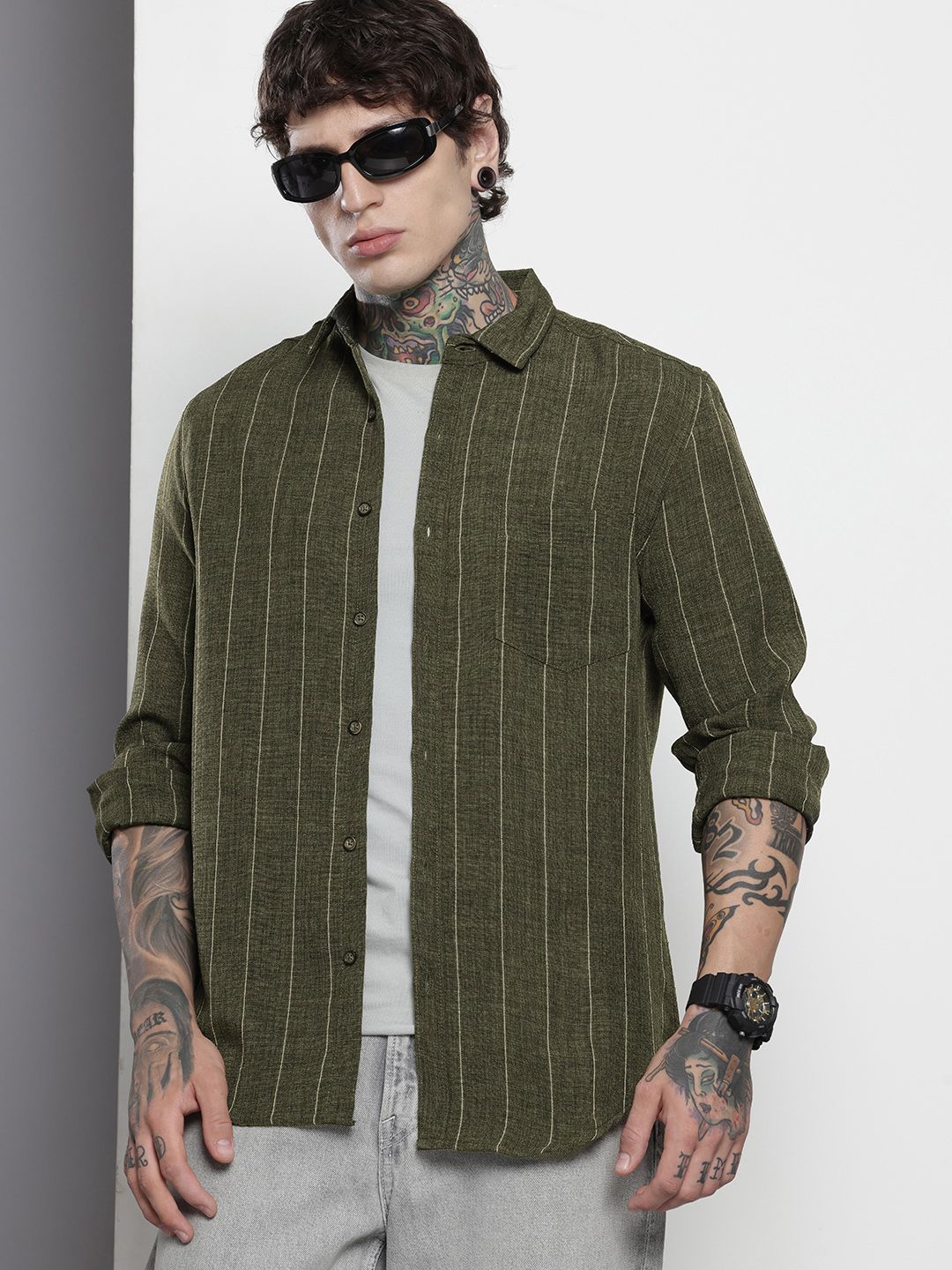 The Indian Garage Co Slim Fit Striped Casual Shirt
