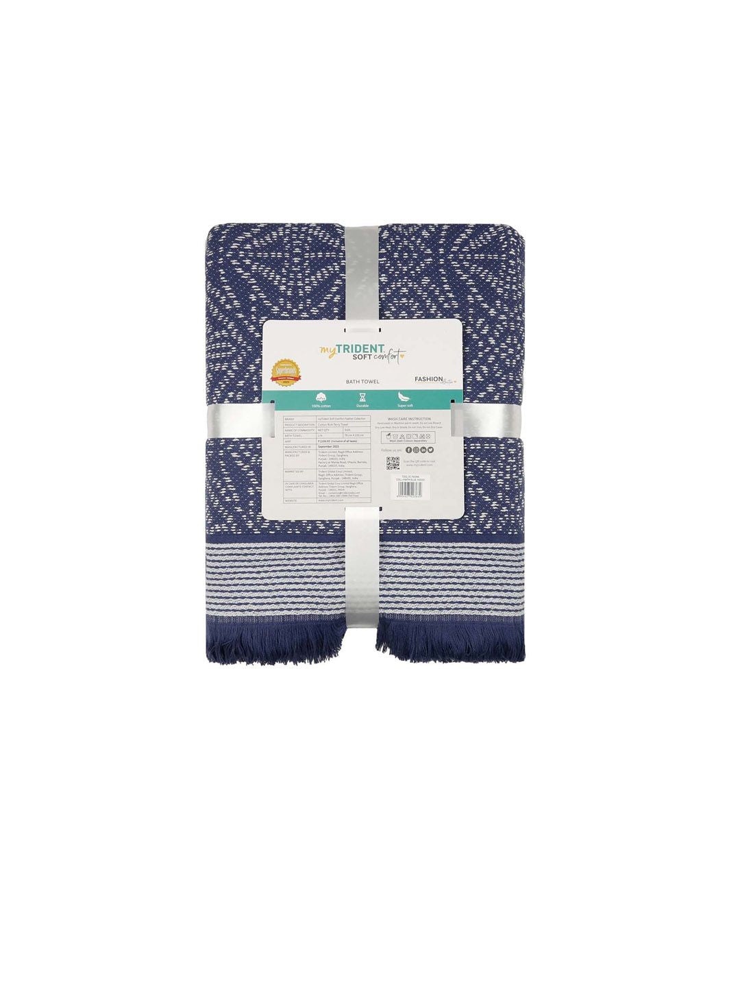 MYTRIDENT Blue & White Ethnic Motifs Printed Cotton 500 GSM Bath Towel