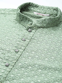 Jompers Men Floral Embroidered Chikankari Pure Cotton Kurta with Pyjamas