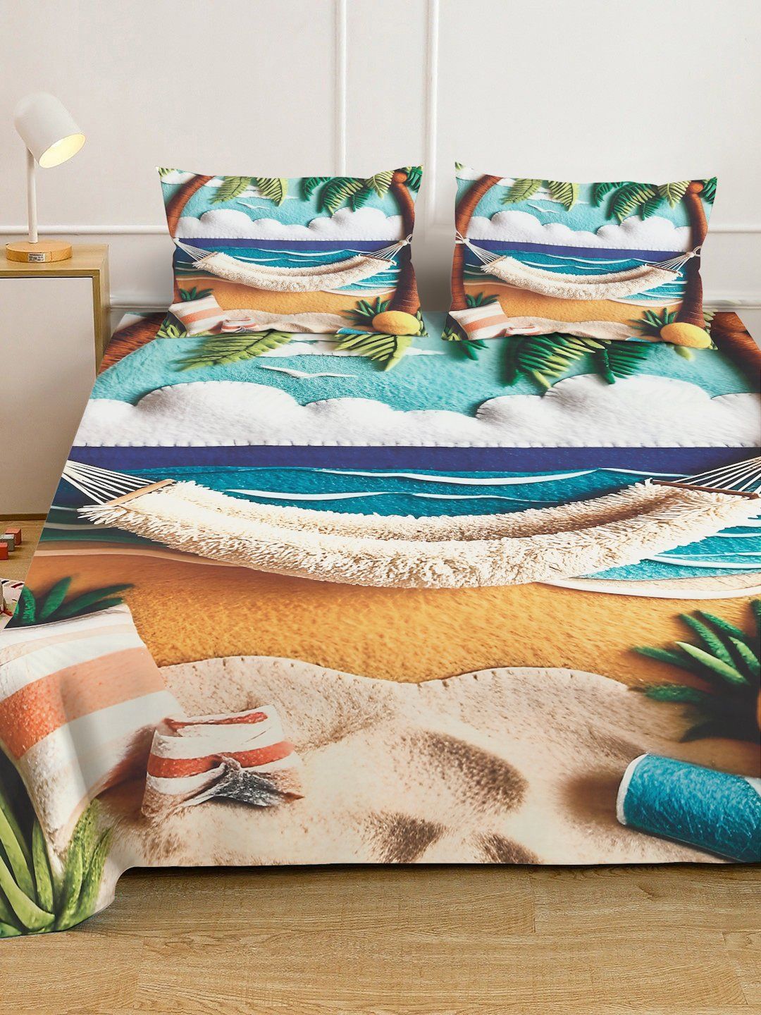 Myntra Elegant Homes Multicoloured 300 TC King Bedsheet with 2 Pillow Covers
