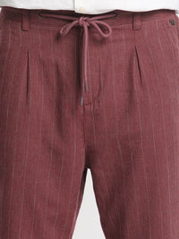 THE BEAR HOUSE Men Striped Tapered Fit Pleated Mid-Rise Trousers