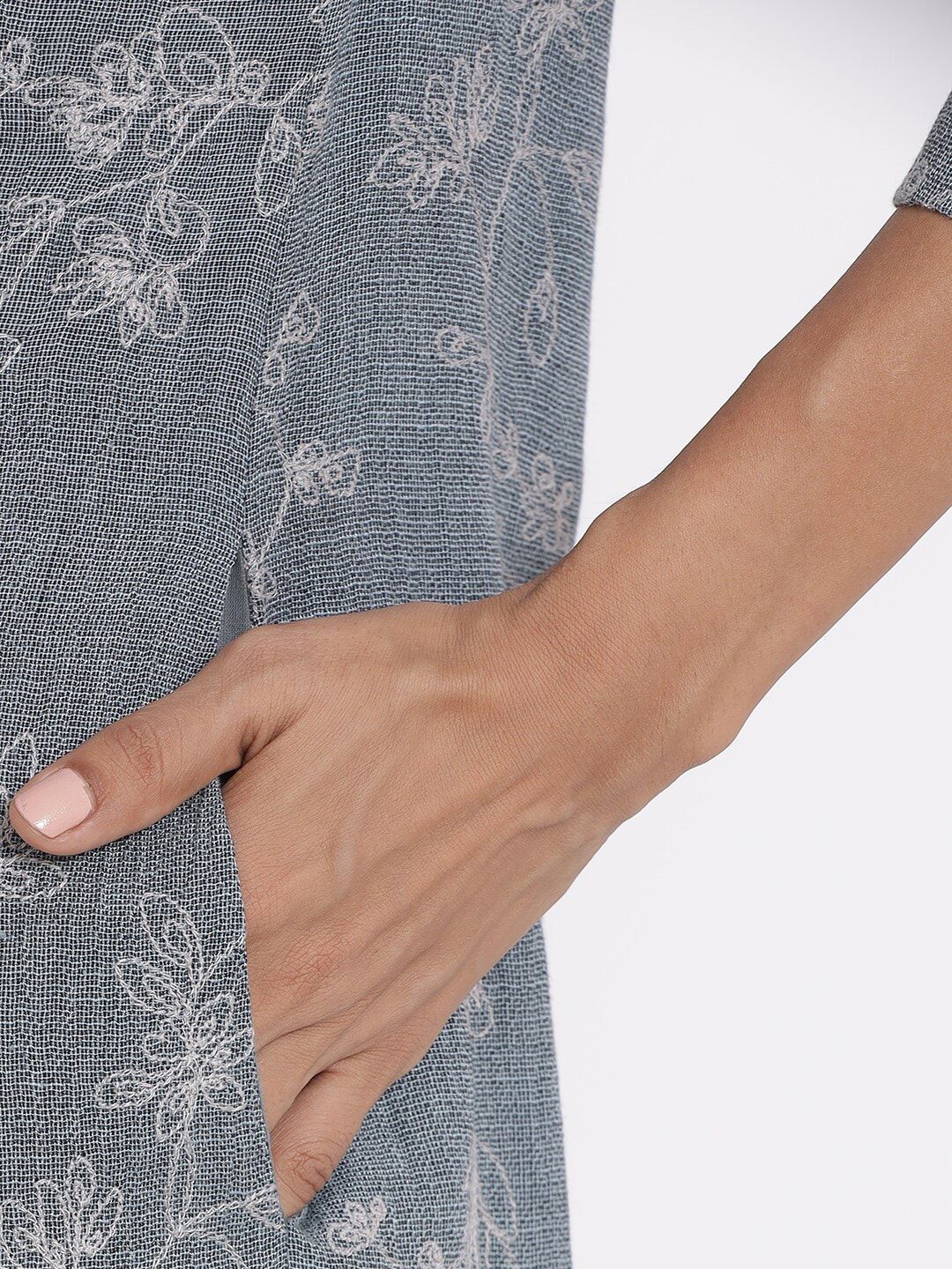 W Women Grey Floral Organic Cotton Floral A-Line Dress