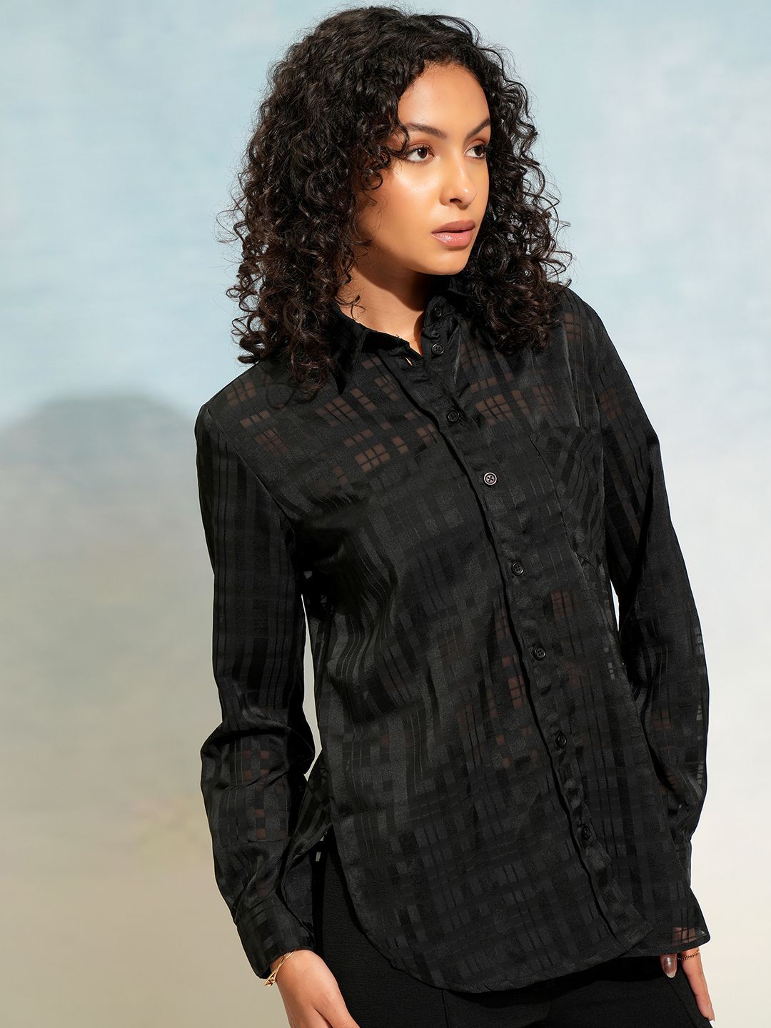 CHIC BY TOKYO TALKIES Women Checked Dobby Button Down Shirt