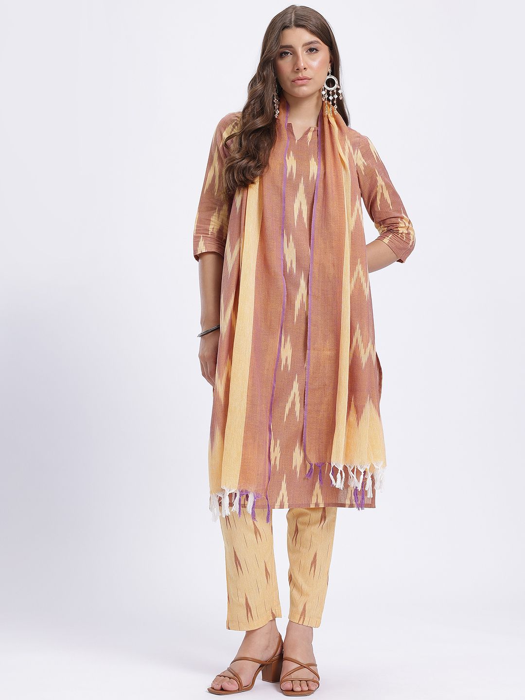 Anouk Women Ikat Printed Pure Cotton Kurta with Trousers & Dupatta