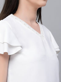 Style Quotient V-Neck Flutter Sleeves Blouson Top