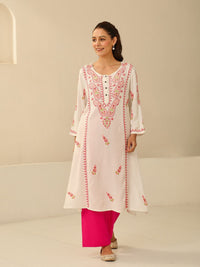 House of Chikankari Women Off White Cotton Chikankari Embroidered Kurta